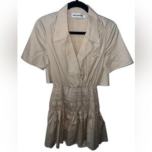 EUC Self-Portrait Shirred Cotton Trench Mini Dress Frosted Almond Tan Size 2